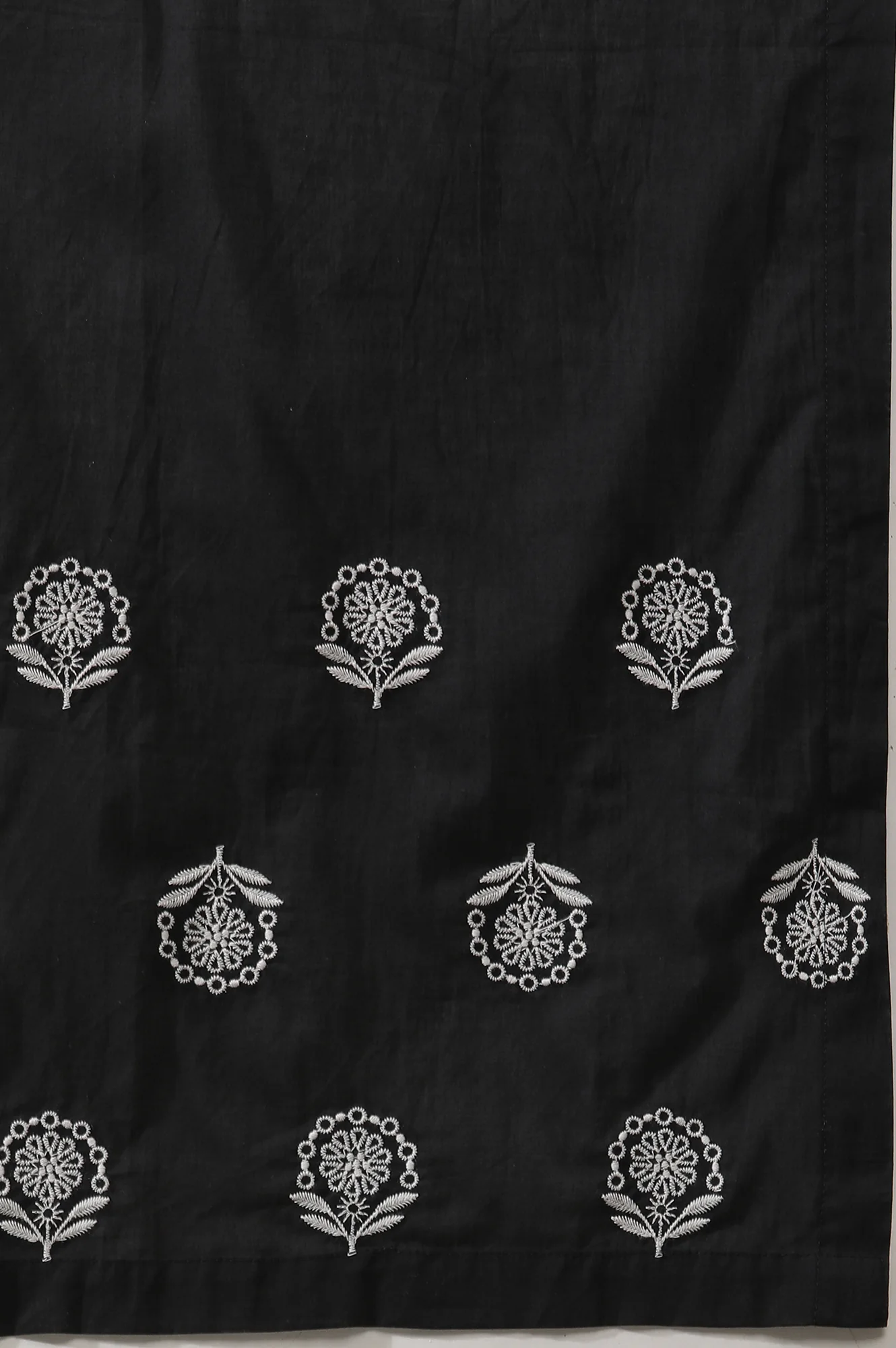 Off-White Schiffli Embroidered Kurta, Pants And Black Dupatta Set - Image 10