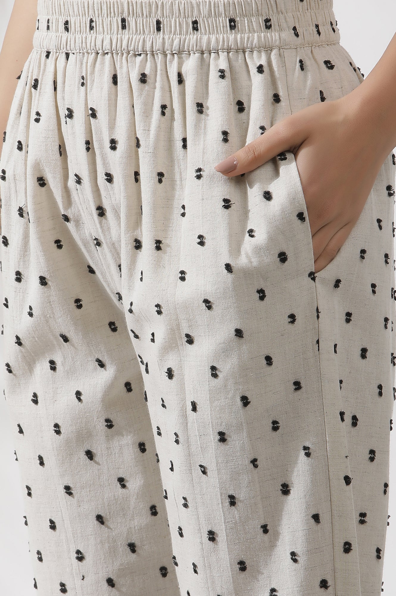 Off-White Schiffli Embroidered Kurta, Pants And Black Dupatta Set - Image 9