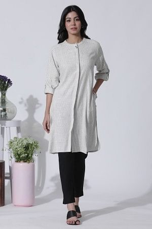 Off-White Striped Yar-Dyed Shirt Kurta And Pants Set - Image 2