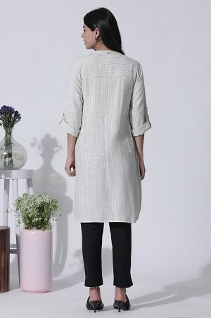 Off-White Striped Yar-Dyed Shirt Kurta And Pants Set - Image 4