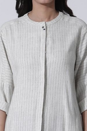 Off-White Striped Yar-Dyed Shirt Kurta And Pants Set - Image 6