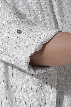 Off-White Striped Yar-Dyed Shirt Kurta And Pants Set - Image 7