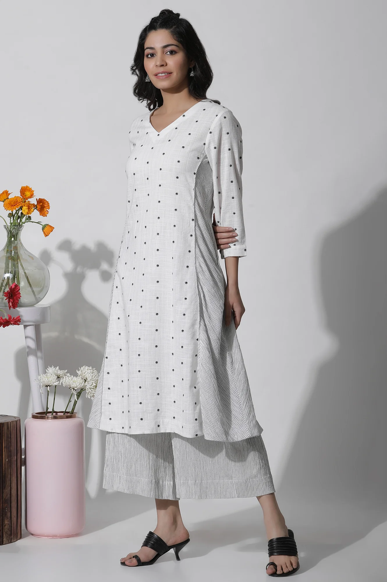 Off-White Work Wear Cotton Dobby Printed Kurta - Image 2