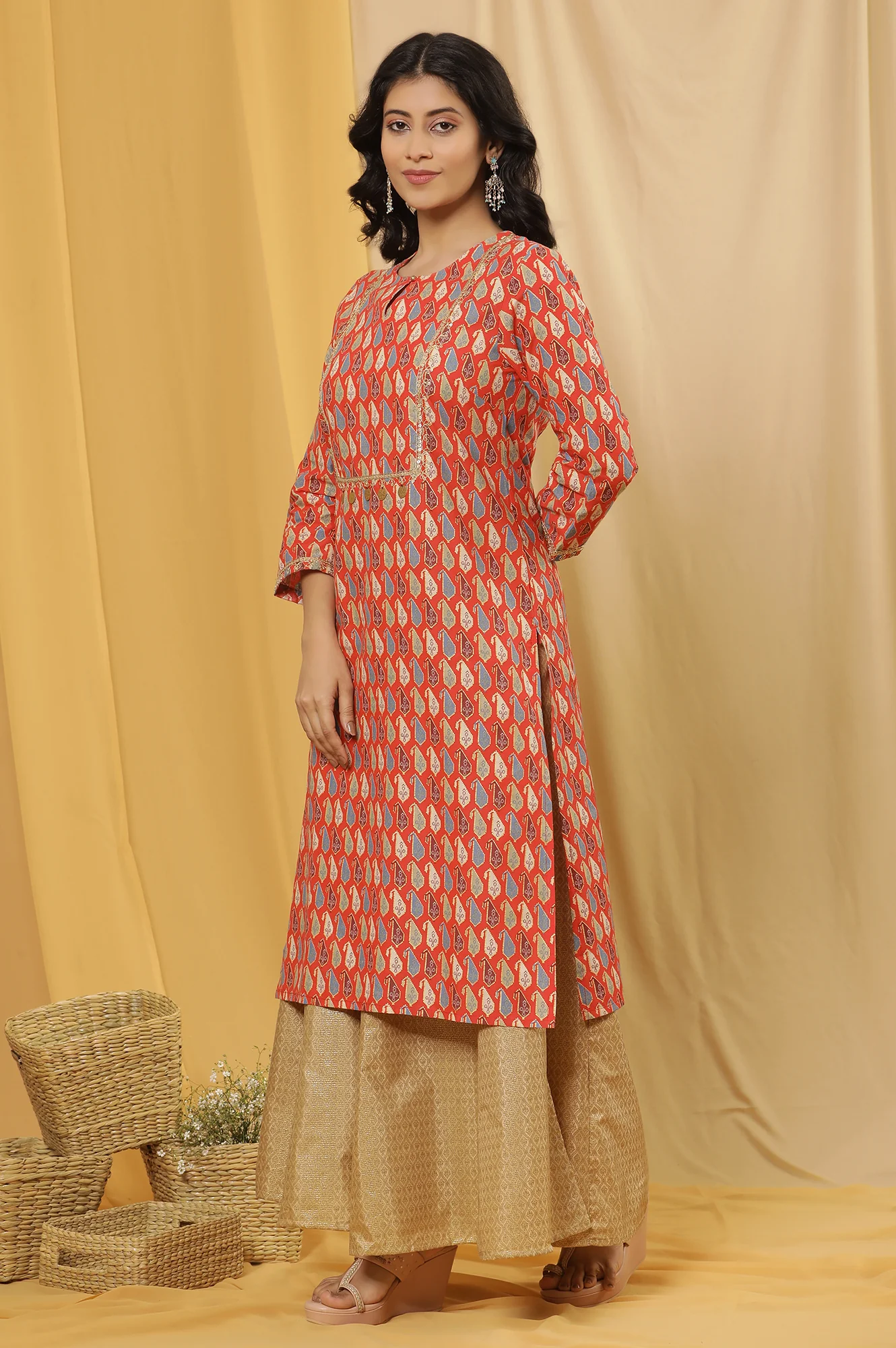 Orange Dori Embroidered Kurta, Pants And Dupatta Set - Image 3