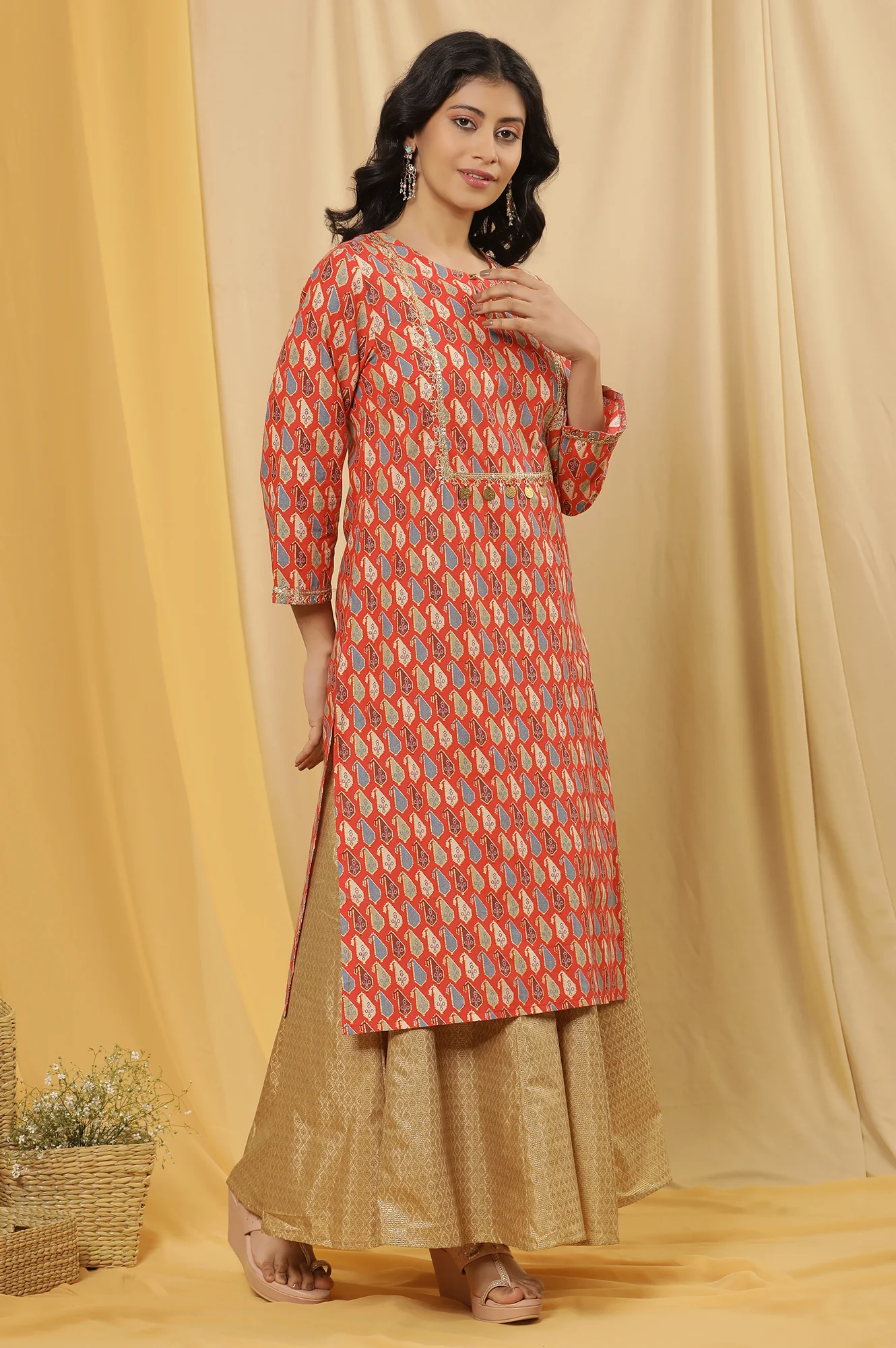 Orange Dori Embroidered Kurta, Pants And Dupatta Set - Image 5