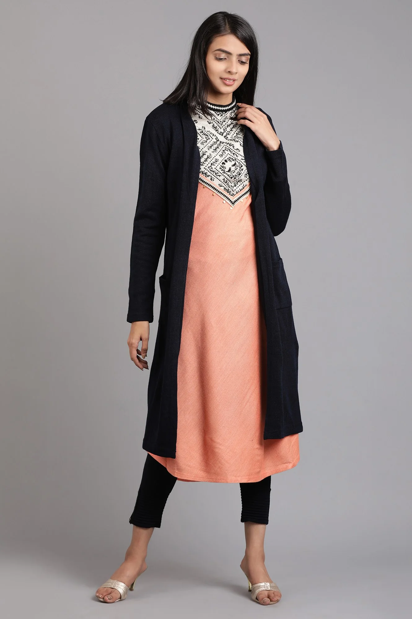 Orange Mandarin Neck Solid Winter Kurta - Image 7
