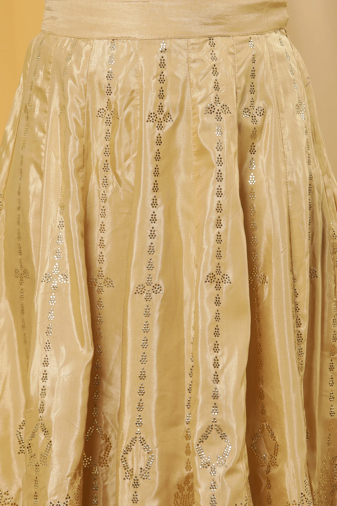 Orange Mukaish Print Kurta, Skirt And Dupatta Set - Image 8