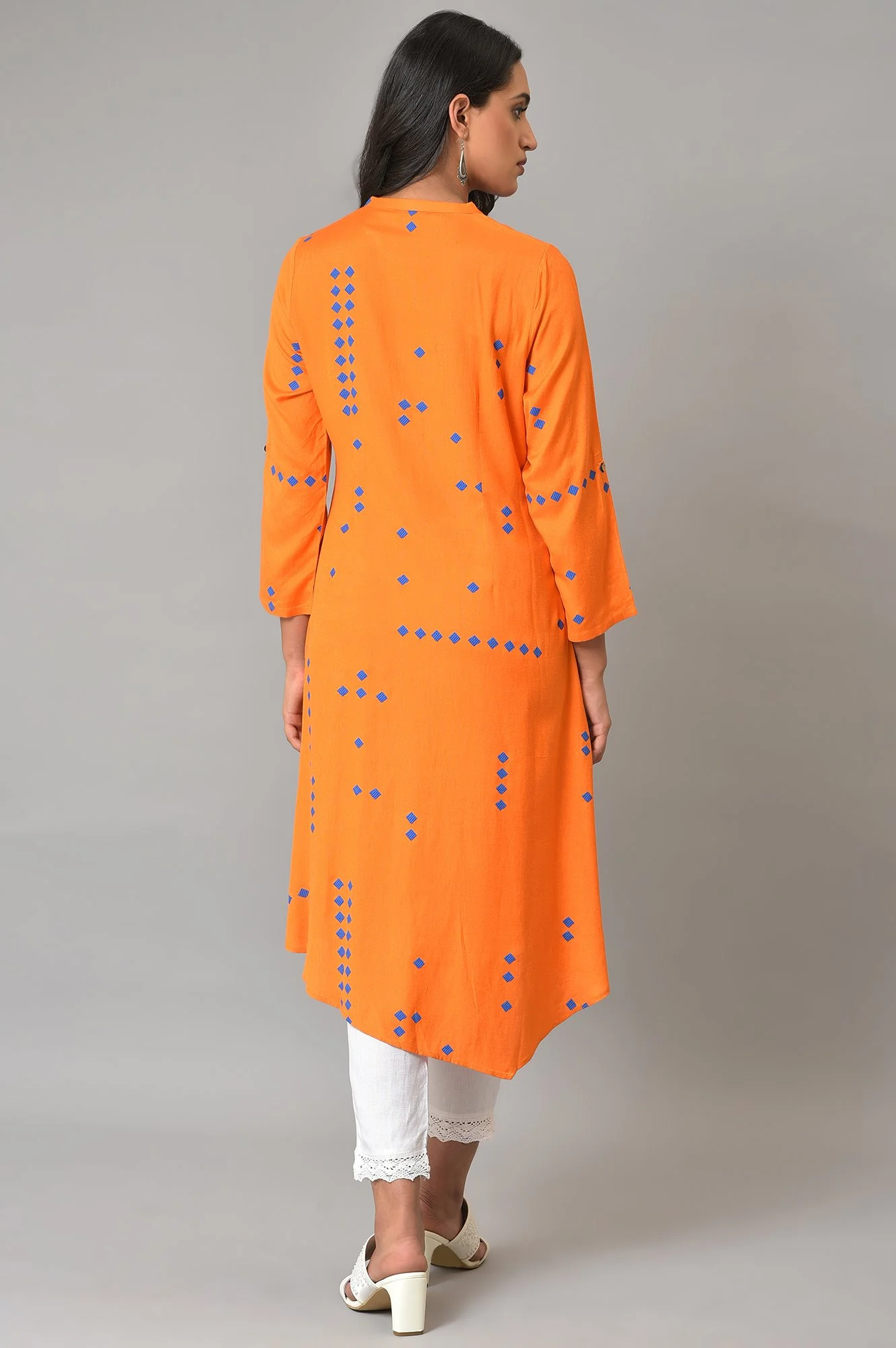 Orange Printed Asymmetrical Plus Size kurta - Image 2