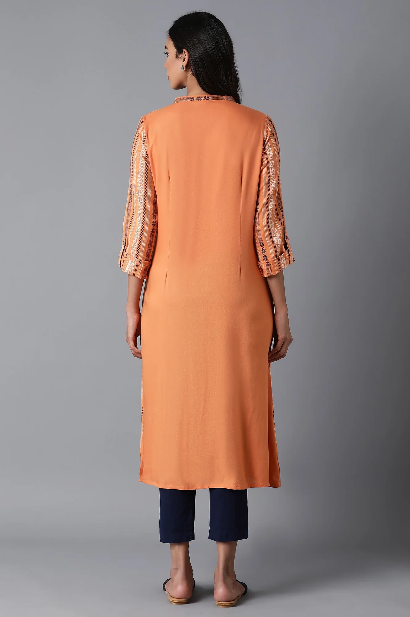 Orange Stripe Print Dobby kurta - Image 2