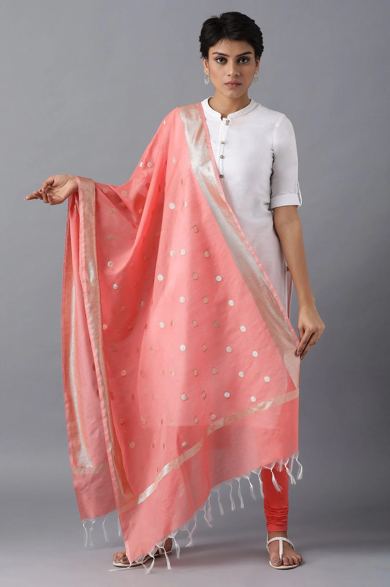 Elleven Women's Peach Cotton Dupatta
