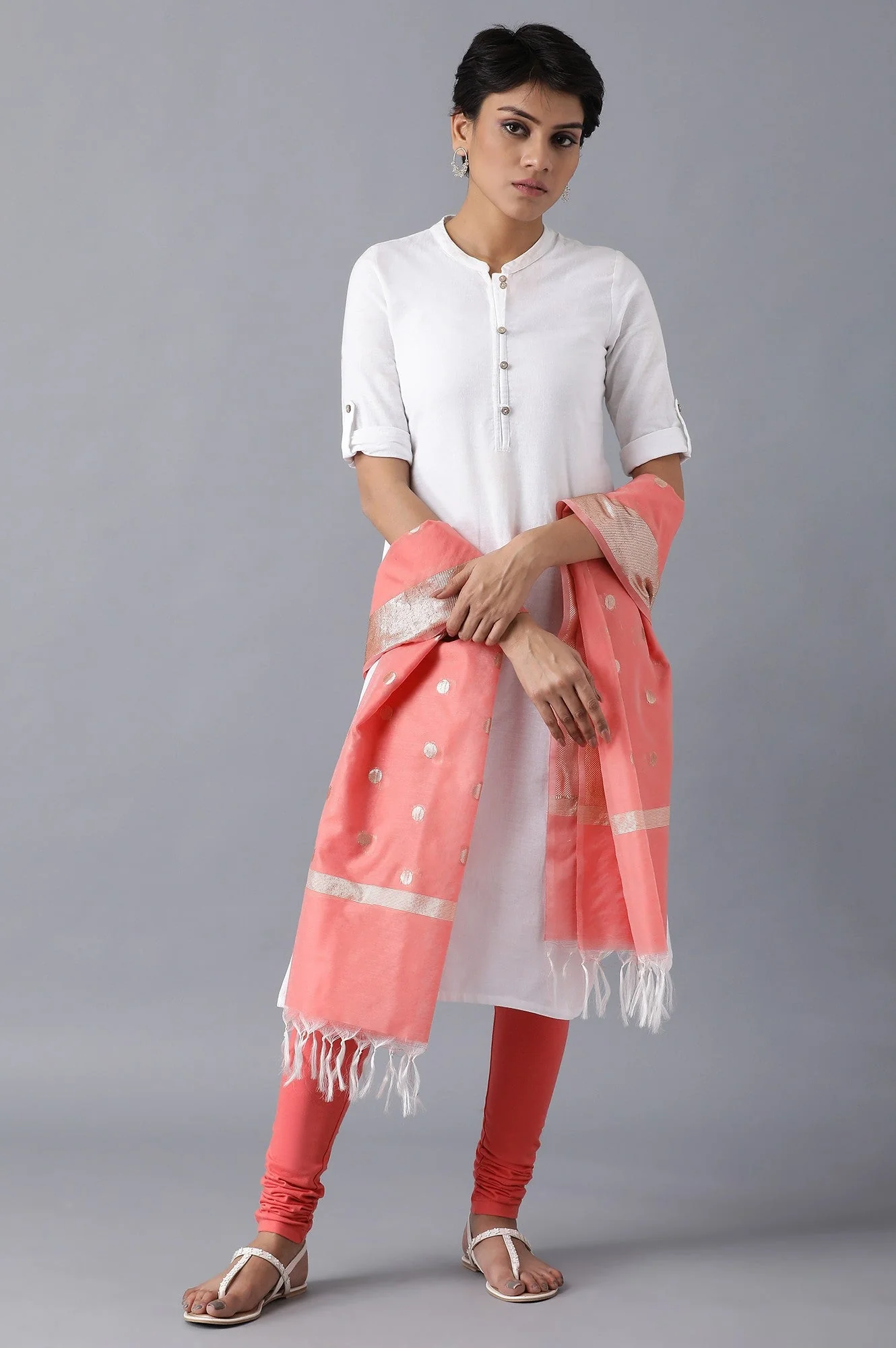 Elleven Women's Peach Cotton Dupatta - Image 2