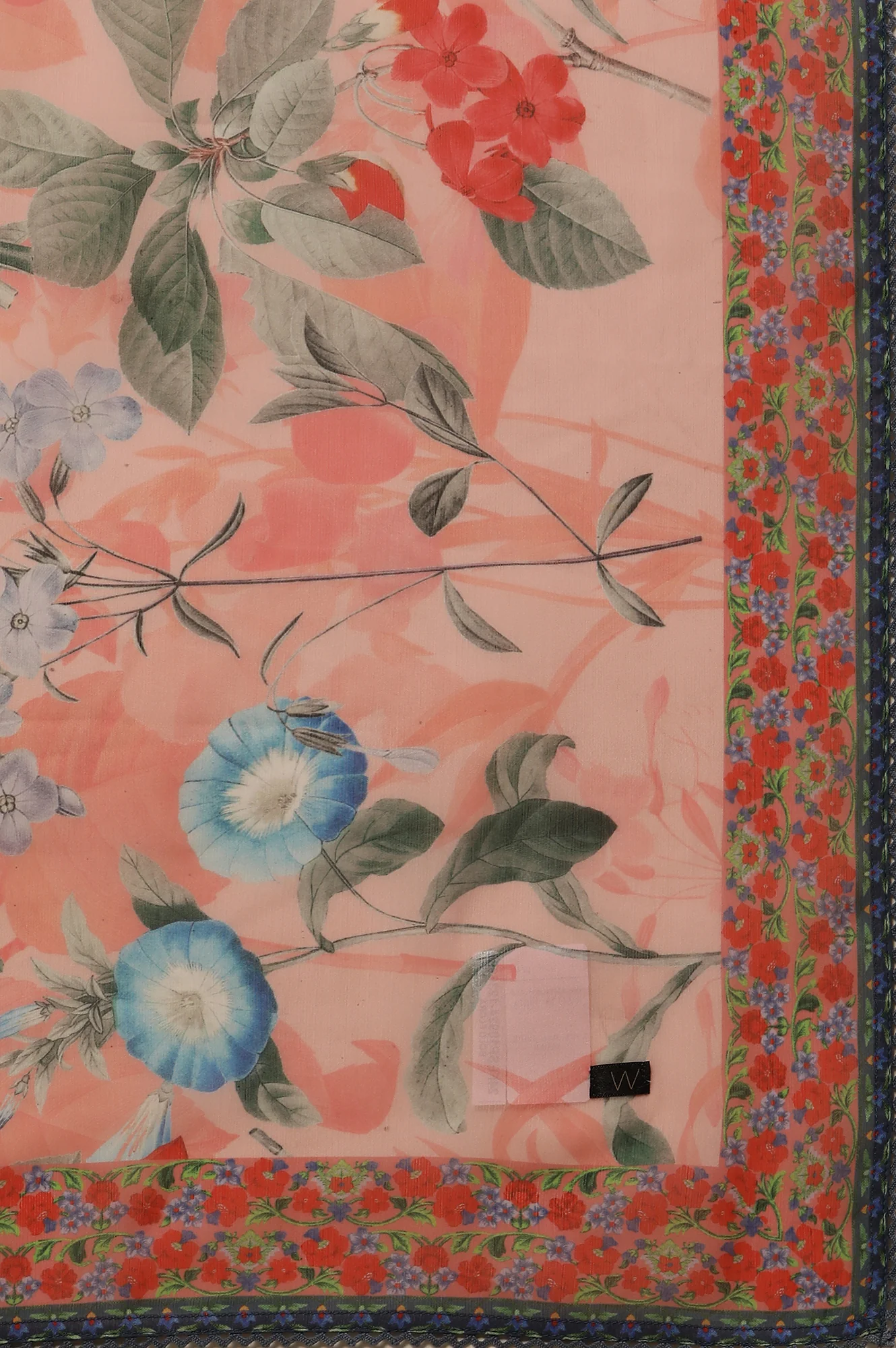 Peach Floral Printed Mock Layered Dress And Dupatta Set - Image 8