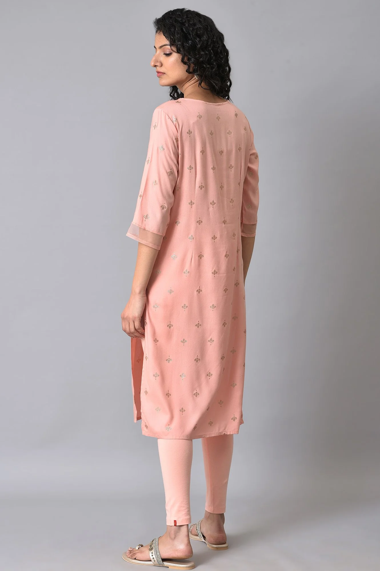 Peach Glitter Printed kurta - Image 2
