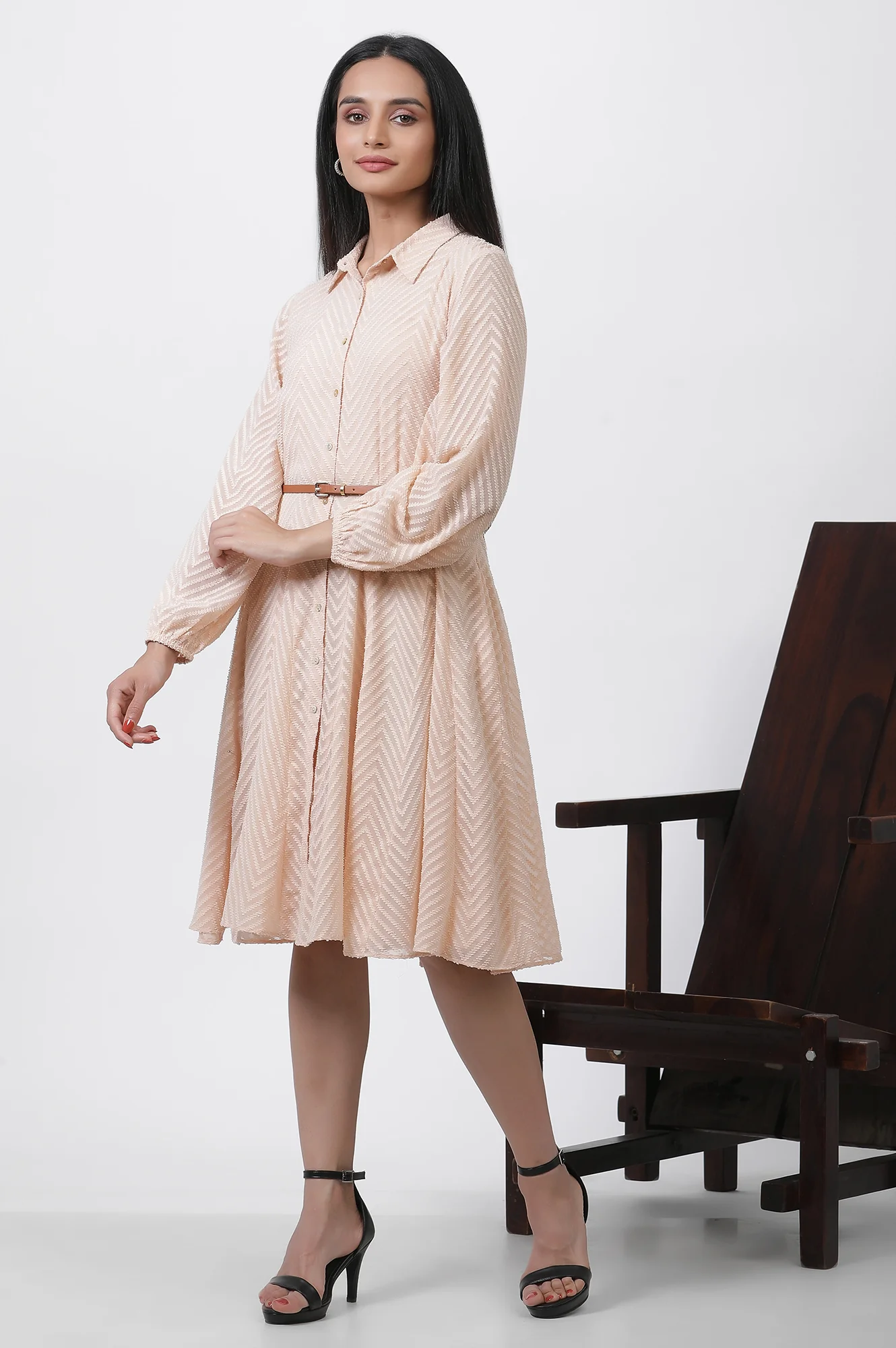Peach Panelled Short Dress - Image 3