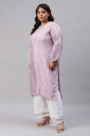 Peach Shantung Plus Size kurta With Embroidery - Image 3