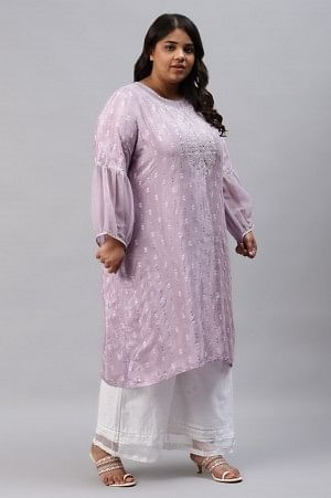 Peach Shantung Plus Size kurta With Embroidery - Image 4
