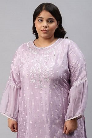 Peach Shantung Plus Size kurta With Embroidery - Image 5