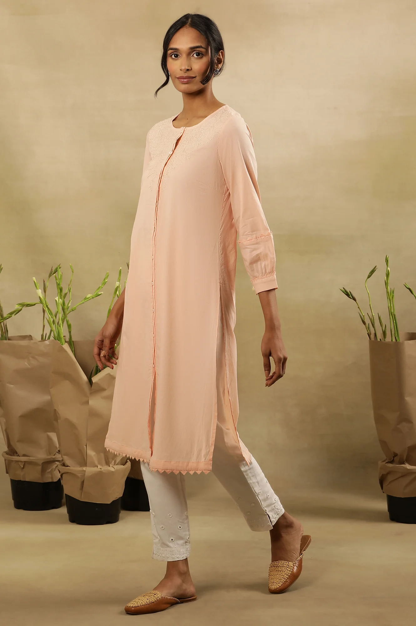 Pink Chikankari Cotton Kurta - Image 3