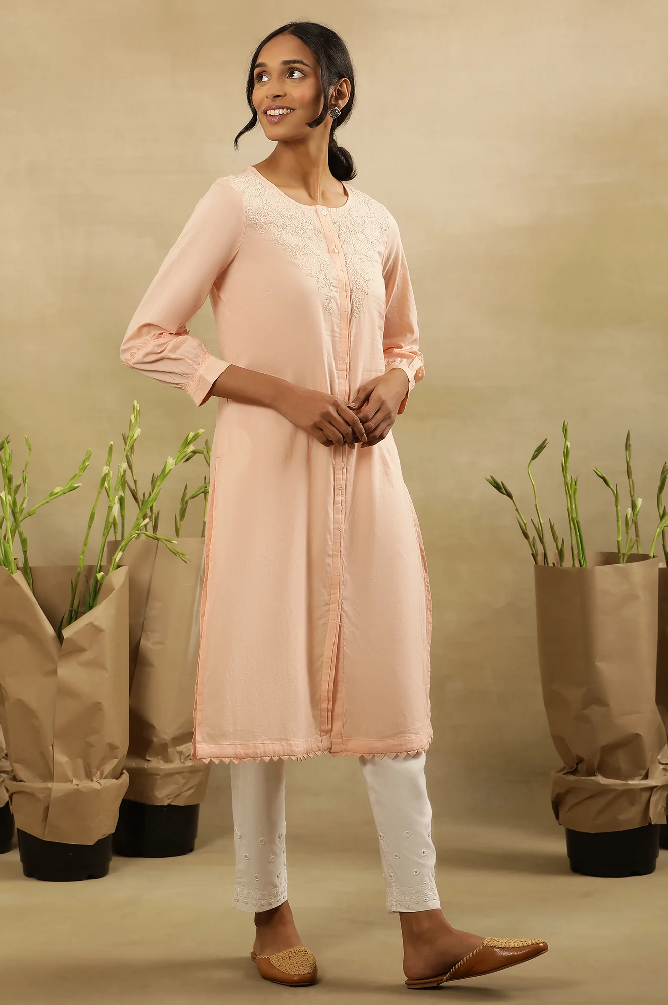 Pink Chikankari Cotton Kurta - Image 5