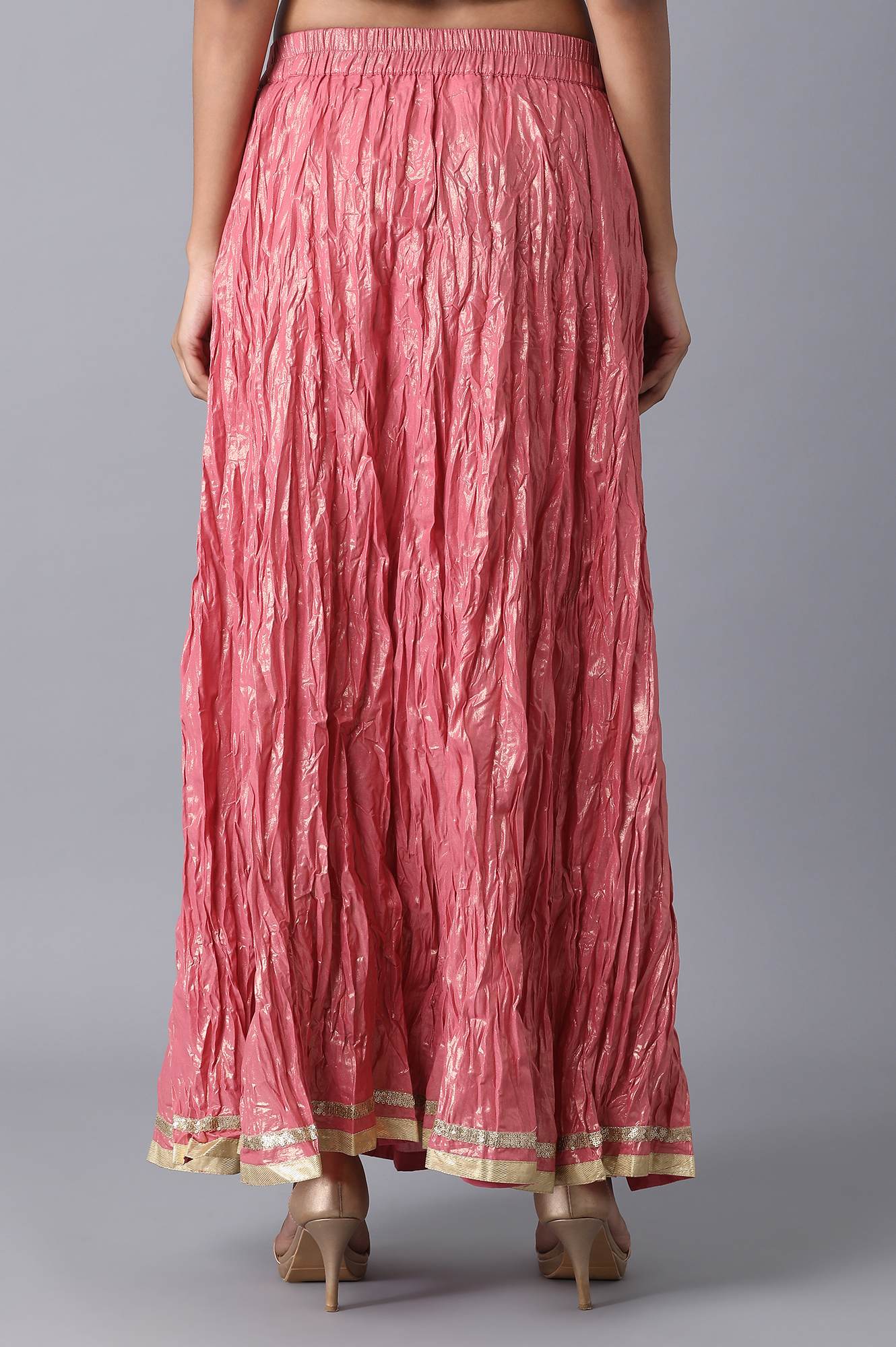 Elleven Women's Pink Floral Printed Flared Cotton Skirt With Elasticated Waist - Image 2