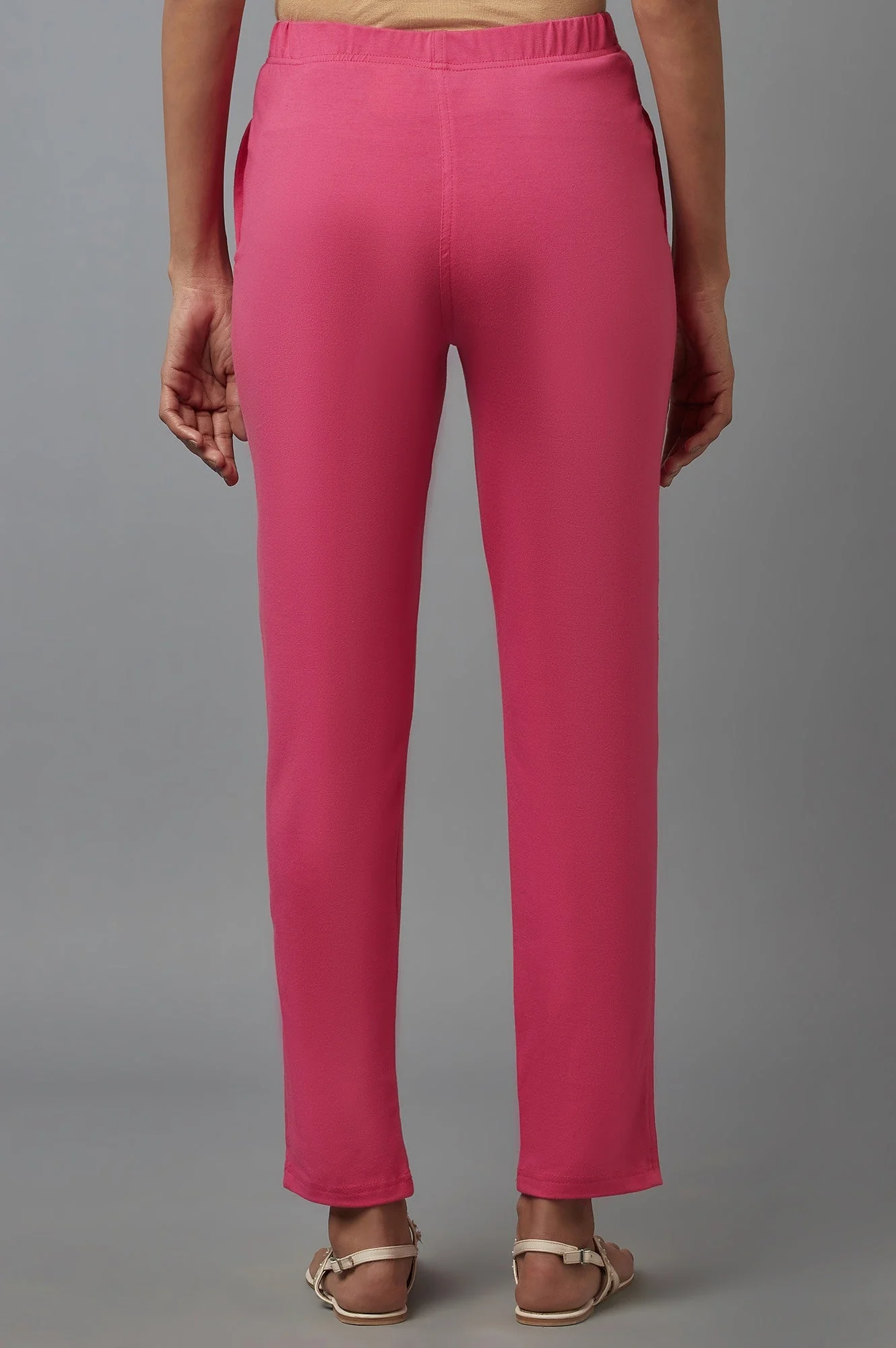 Elleven Women's Pink Solid Flared Cotton Pants With Elasticated Waist - Image 2