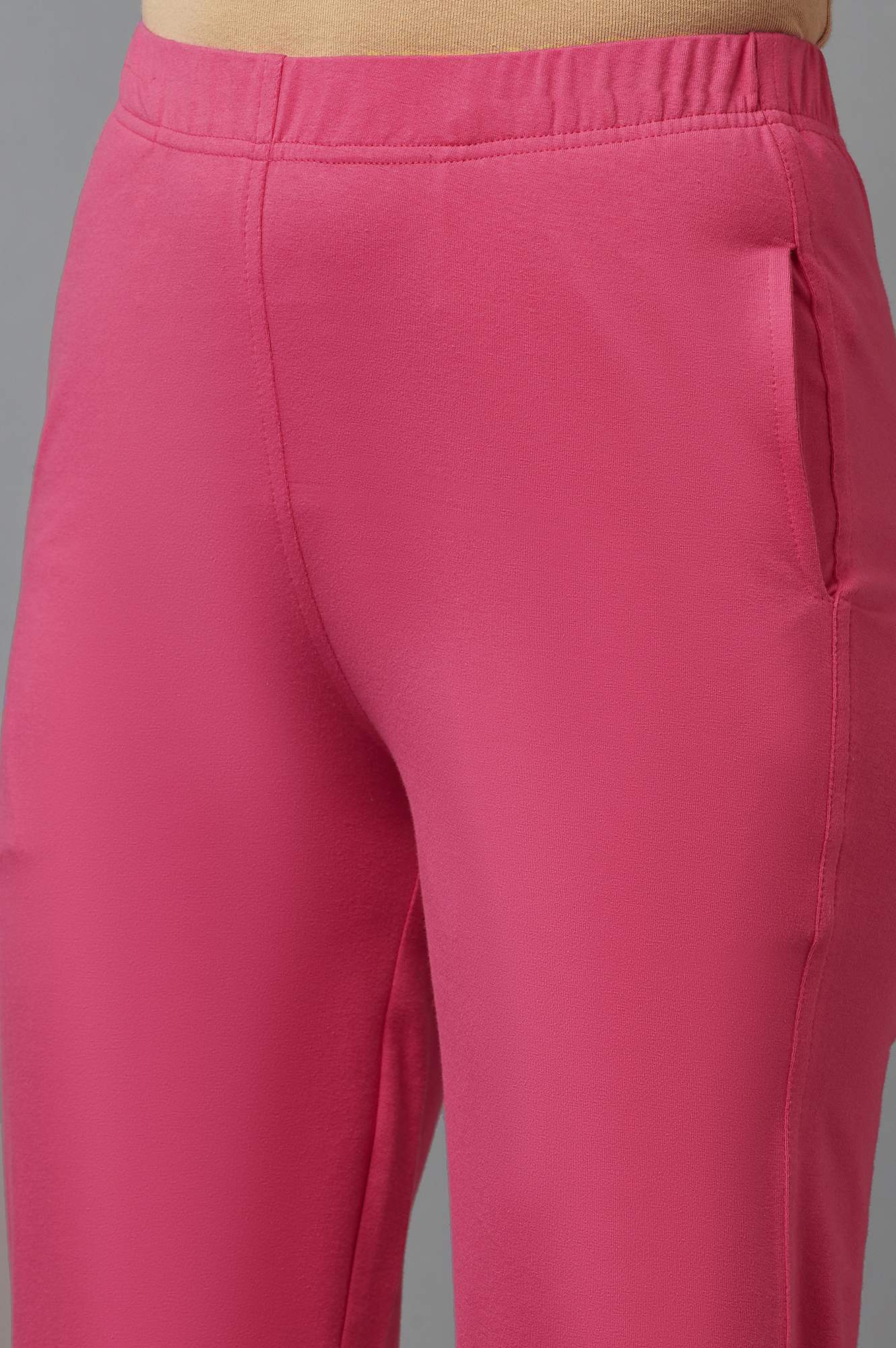 Elleven Women's Pink Solid Flared Cotton Pants With Elasticated Waist - Image 6