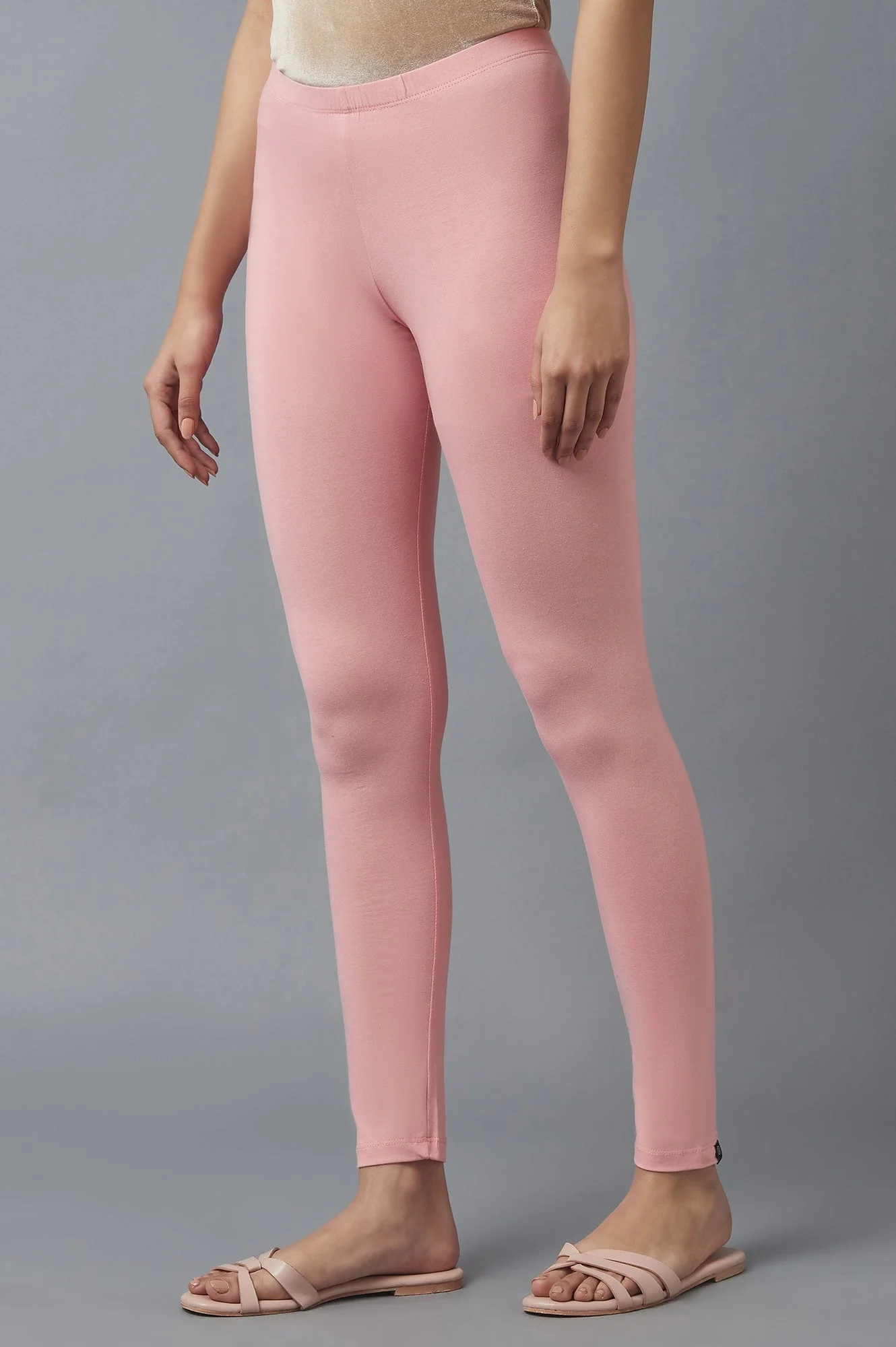 Elleven Women's Pink Solid Skinny Fit Cotton Tights With Elasticated Waist - Image 3