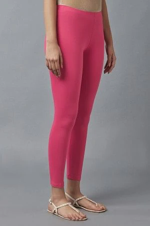 Elleven Women's Pink Solid Flared Cotton Tights With Elasticated Waist - Image 4