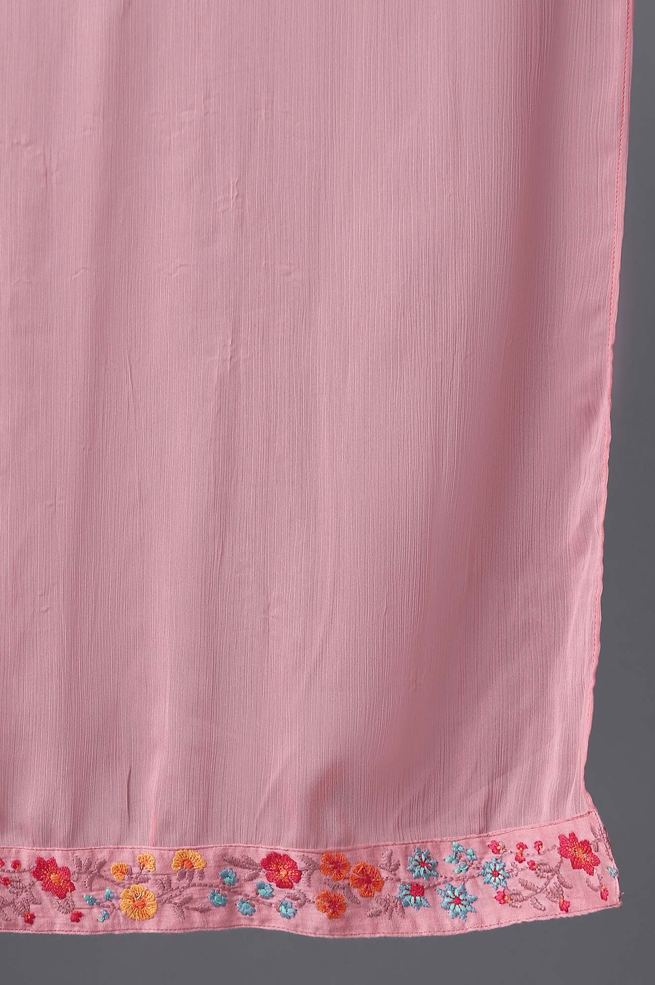Pink Crinkled Chiffon Solid Dupatta - Image 4
