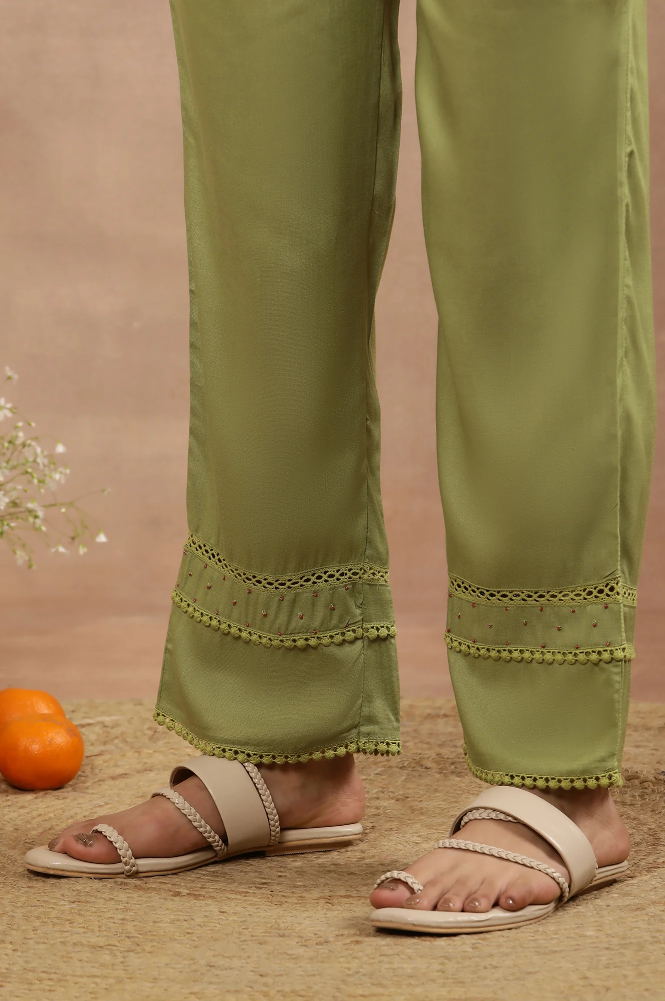 Pink Embroidered Cotton Kurta And Pants Set - Image 9