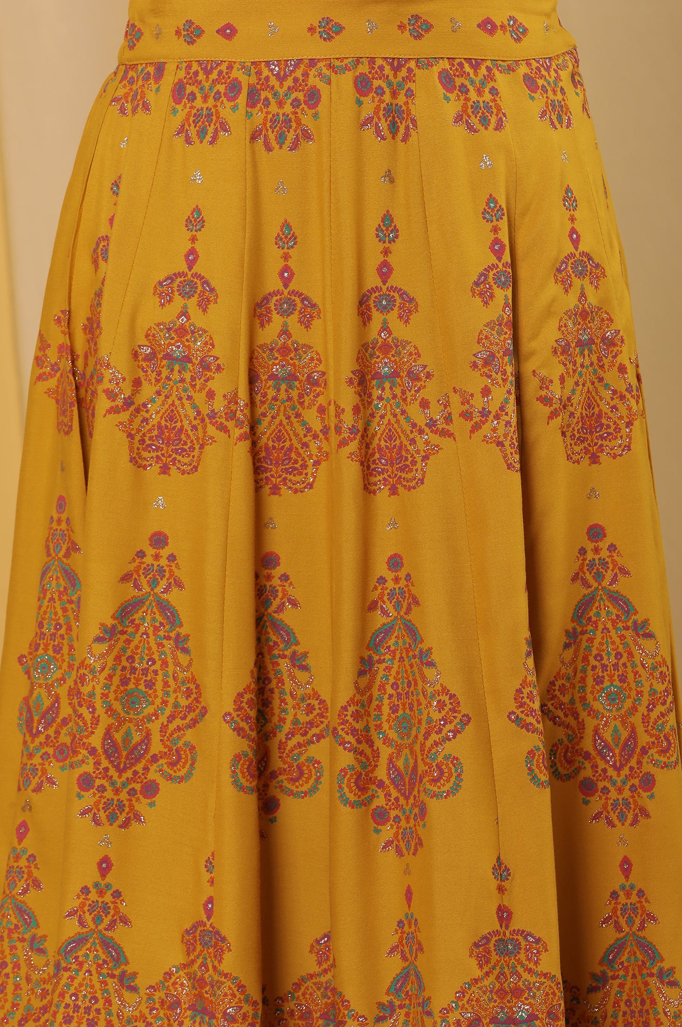 Pink Embroidered Kurta, Mustard Flared Skirt And Dupatta Set - Image 8