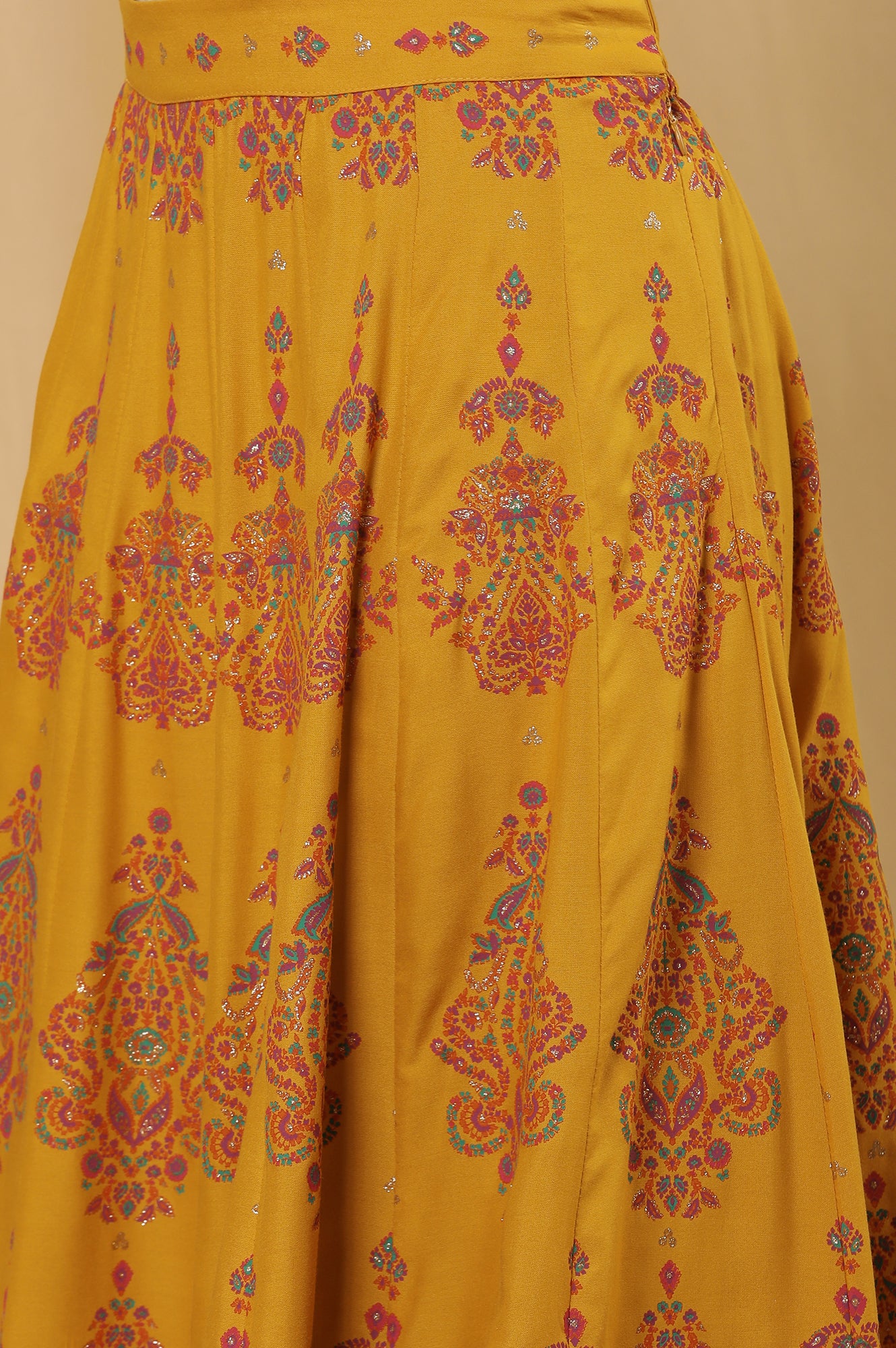 Pink Embroidered Kurta, Mustard Flared Skirt And Dupatta Set - Image 9