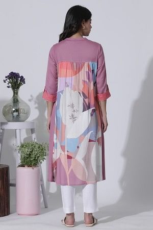 Pink Flared Kurta With Printed Back And Pants Set - Image 4