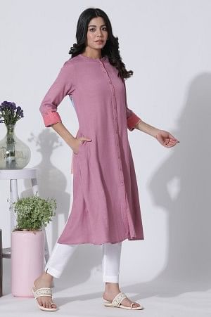 Pink Flared Kurta With Printed Back And Pants Set - Image 5