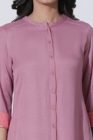 Pink Flared Kurta With Printed Back And Pants Set - Image 6