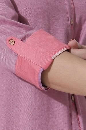 Pink Flared Kurta With Printed Back And Pants Set - Image 7