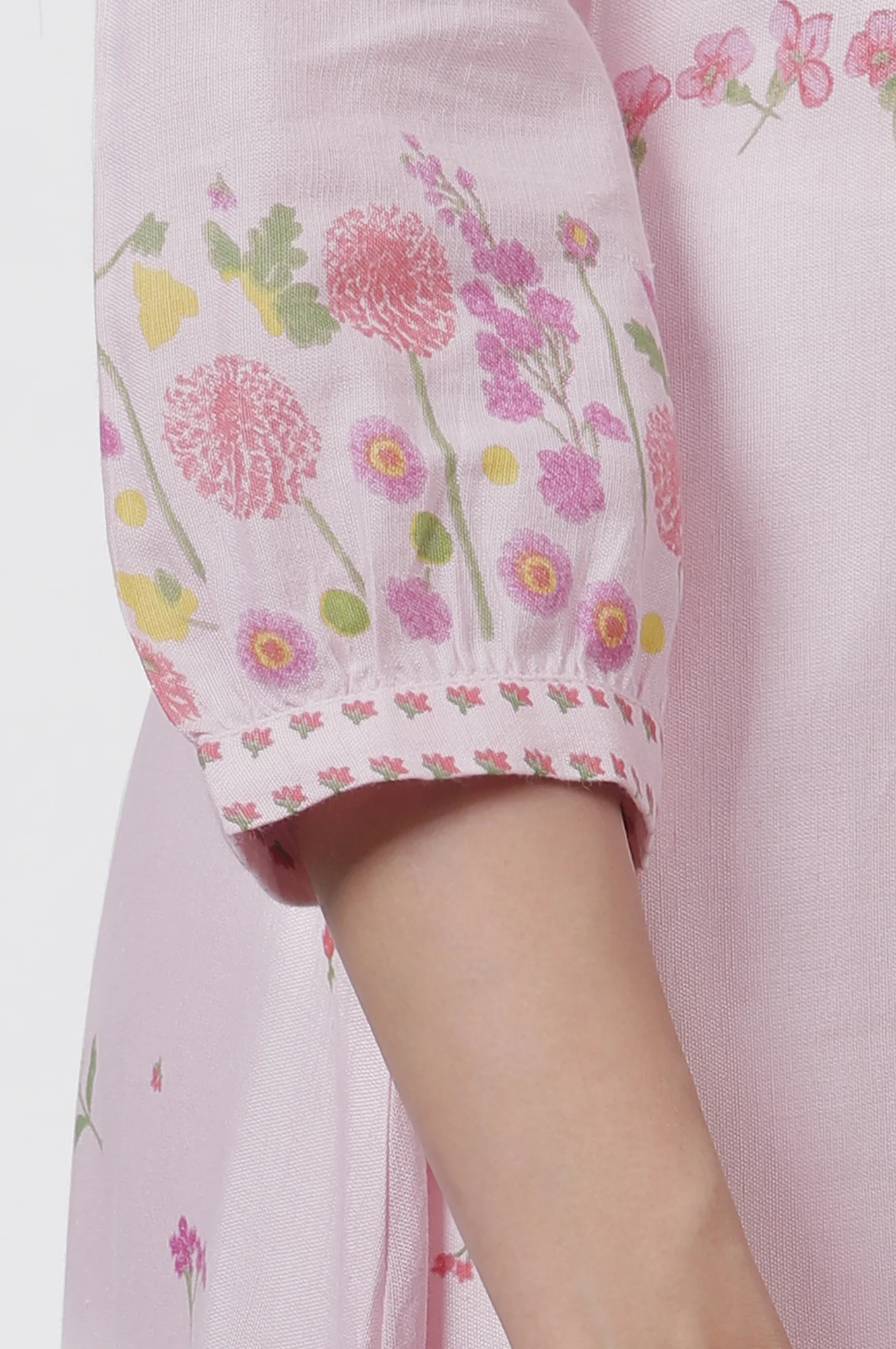 Pink Floral Printed A-Line Kurta, Pants And Kota Dupatta Set - Image 7