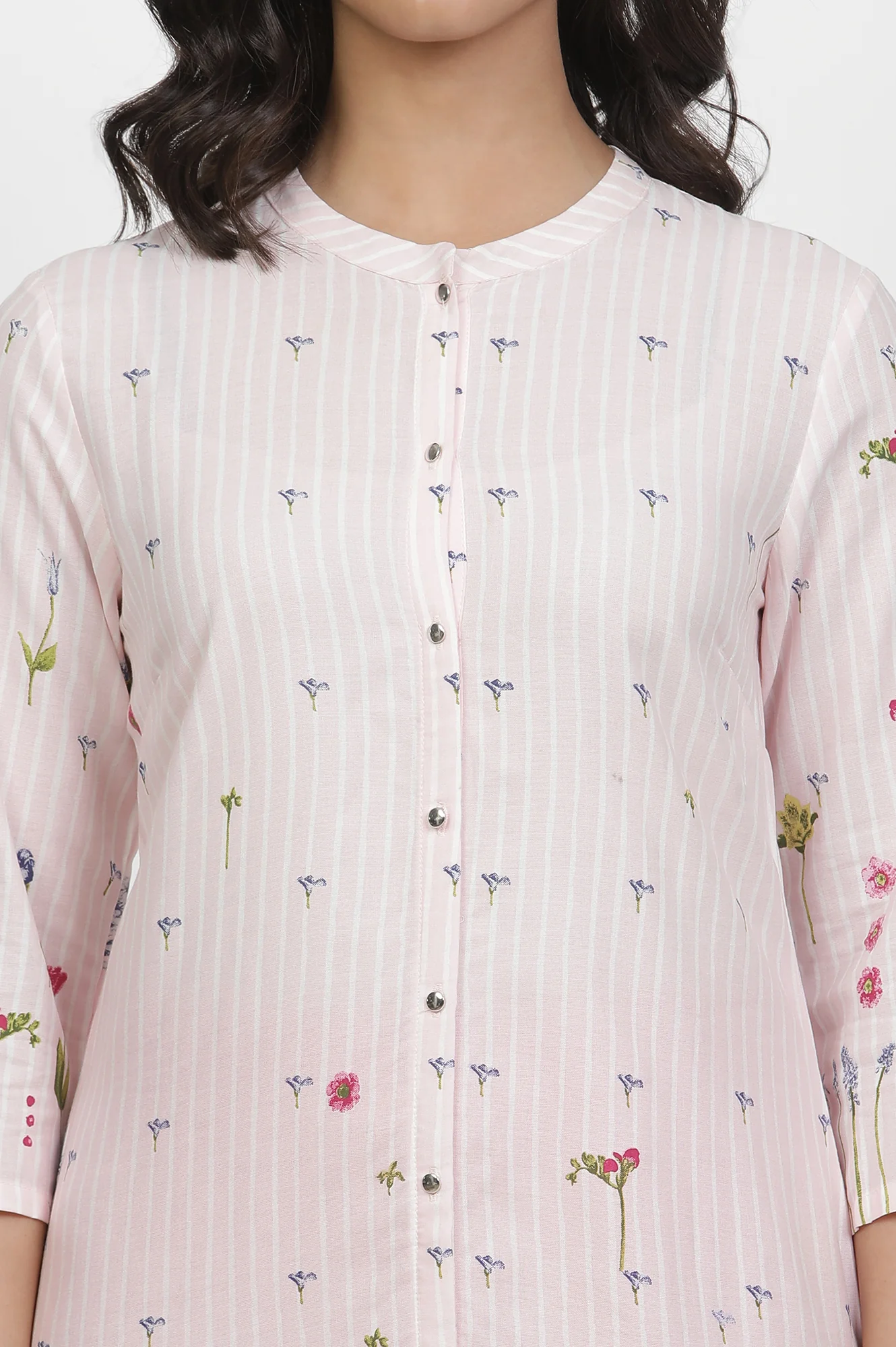 Pink Floral Printed Kurta And Tights Set - Image 6