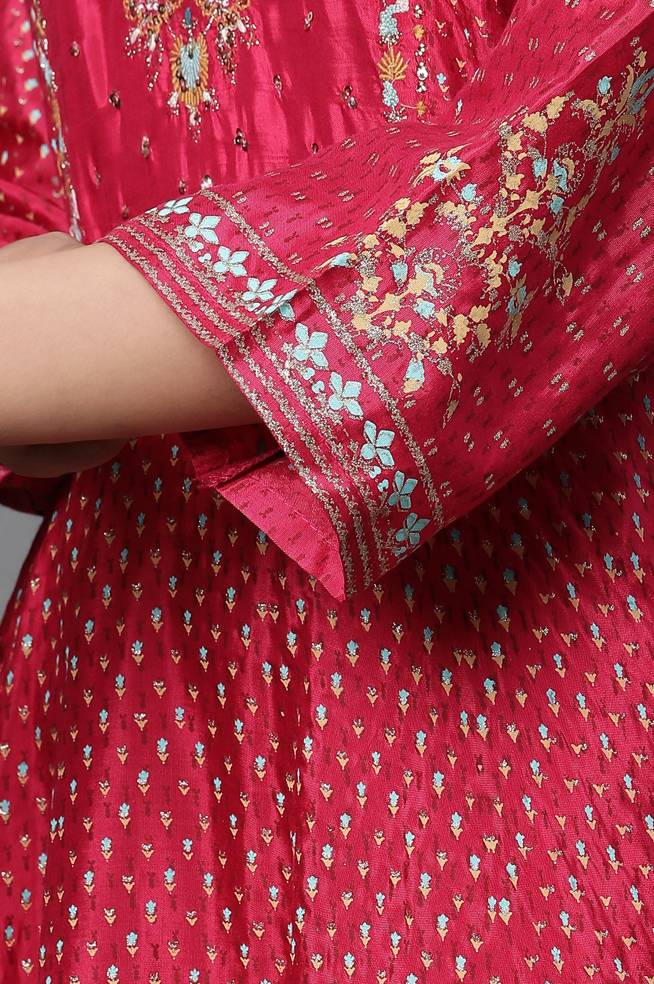 Pink Glitter Printed Kalidar Dress And Dupatta Set - Image 7