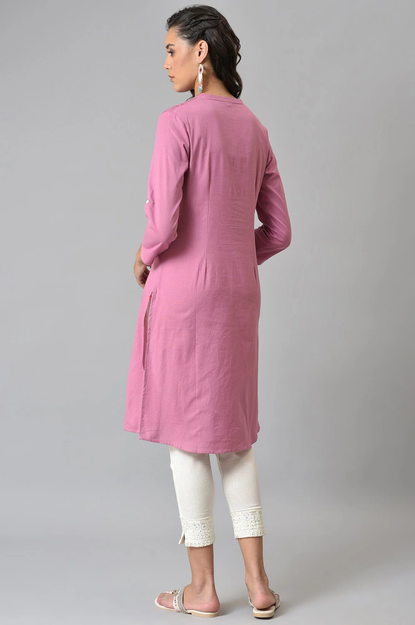 Pink Half Placket Shirt kurta - Image 2