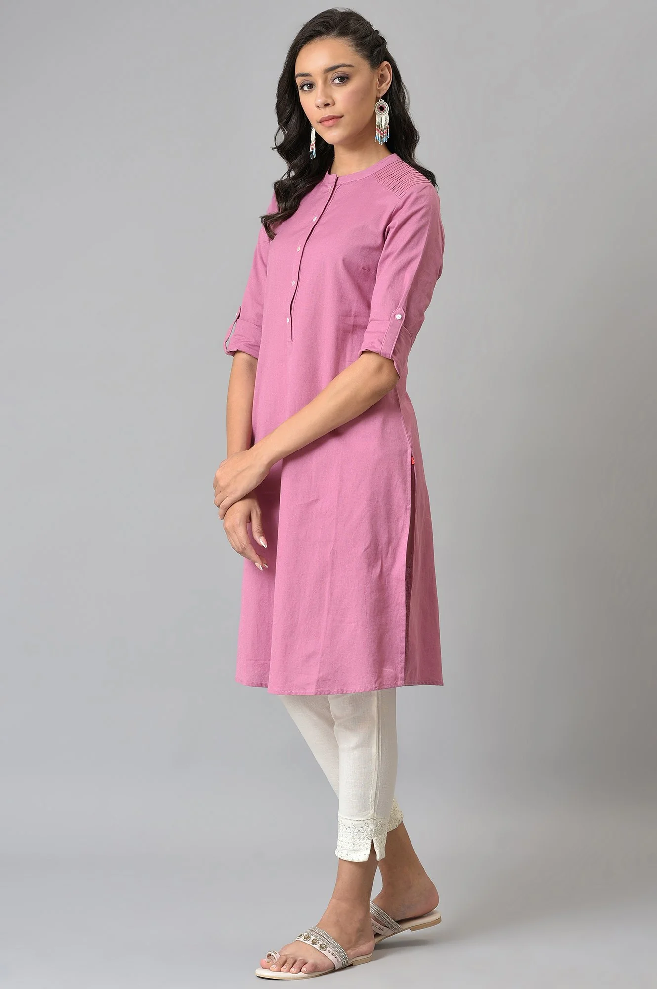 Pink Half Placket Shirt kurta - Image 3