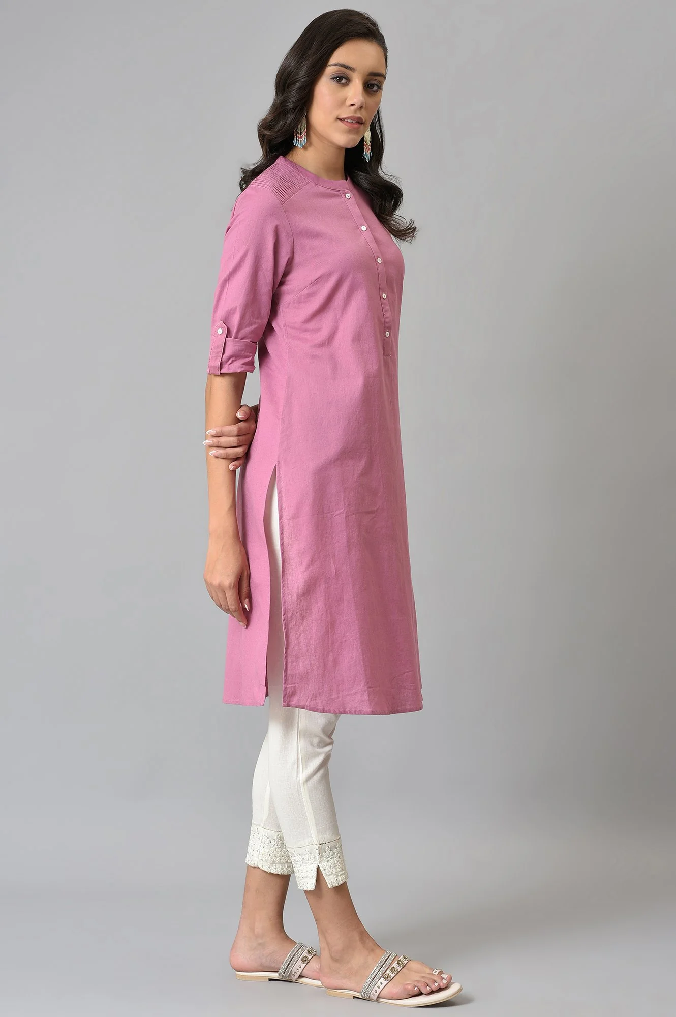 Pink Half Placket Shirt kurta - Image 4