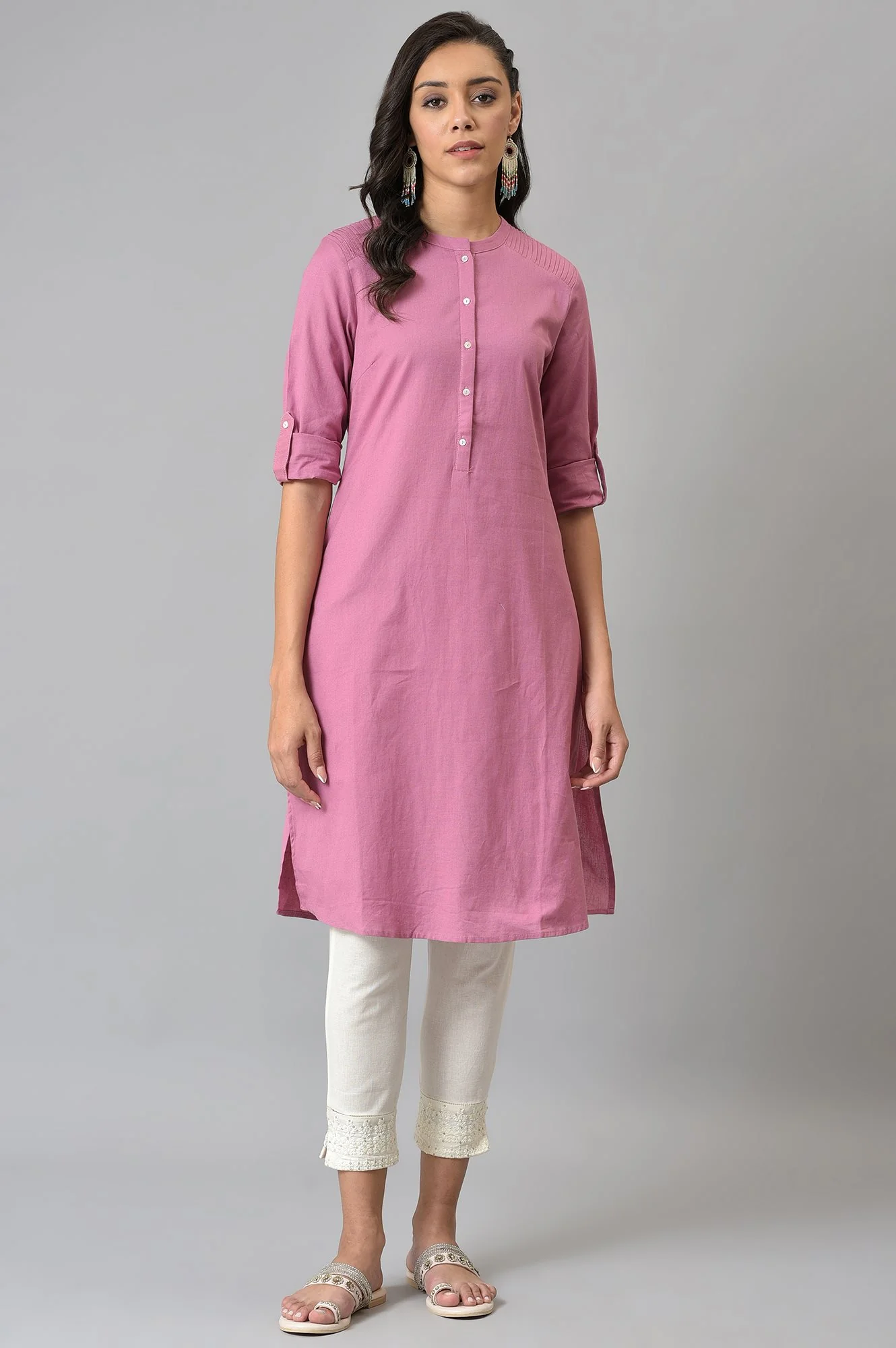 Pink Half Placket Shirt kurta - Image 5