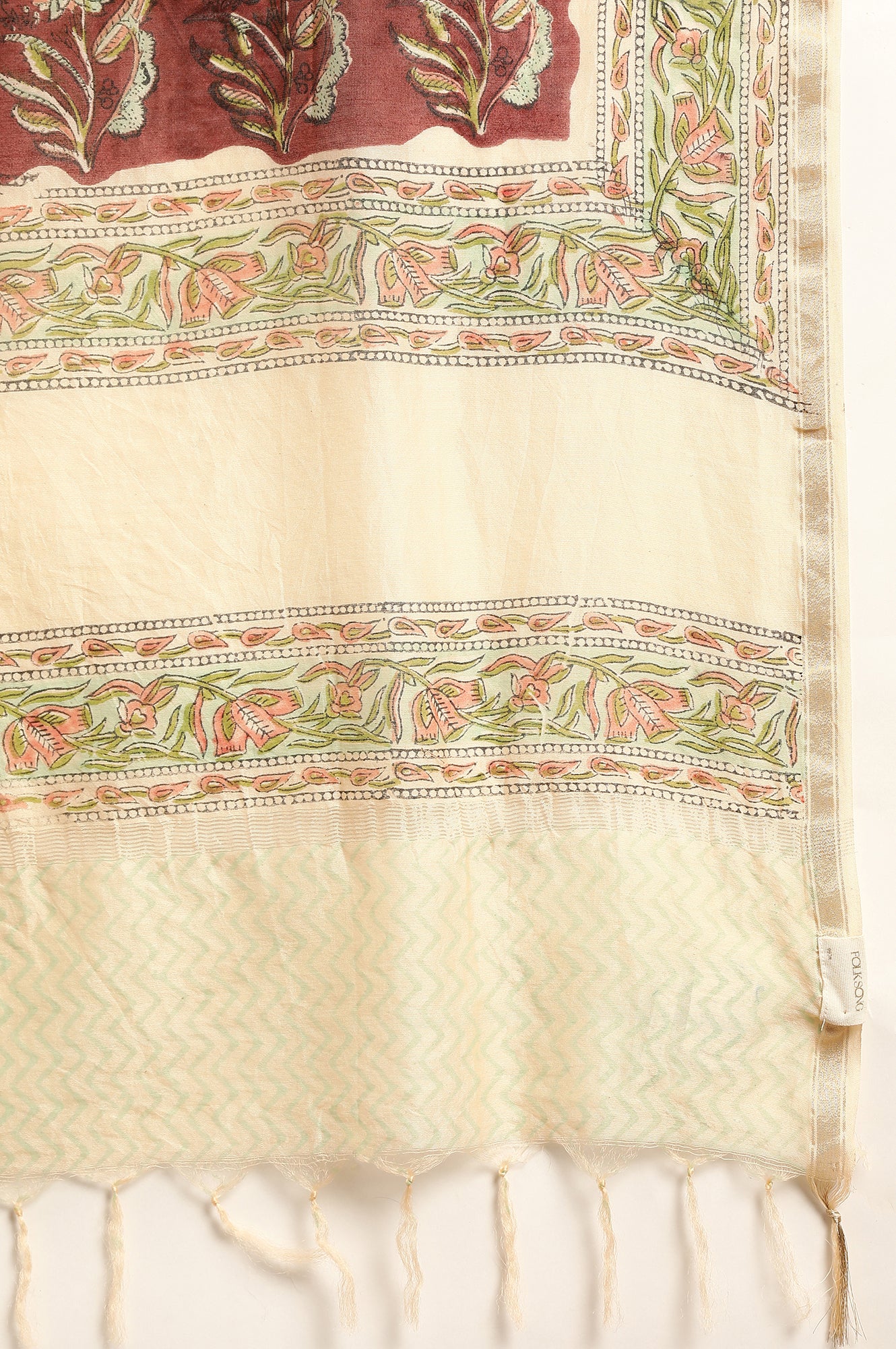 Pink Hand Block Printed Cotton Silk Drape - Image 3