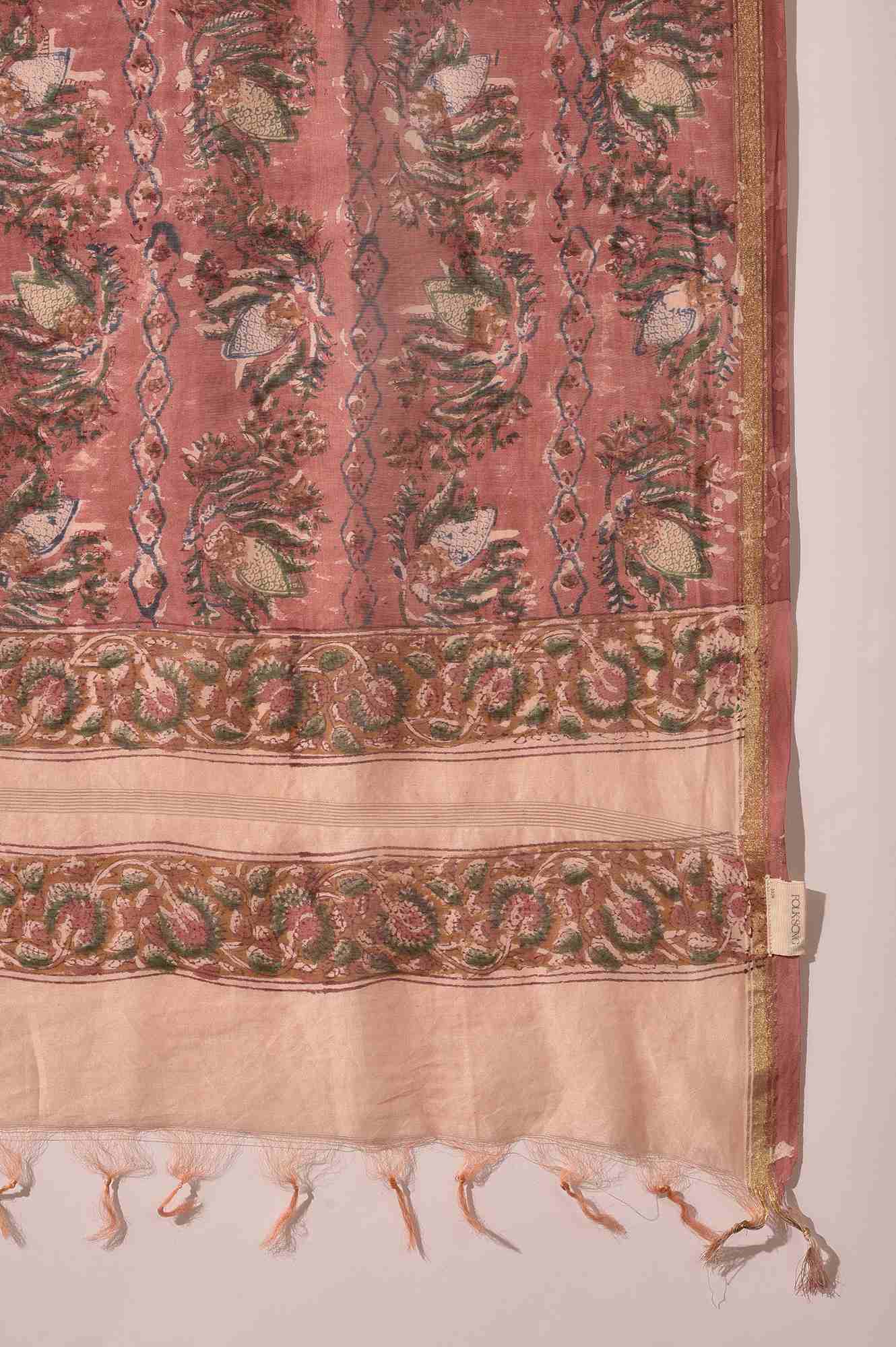 Pink Hand Block Printed Cotton Silk Drape - Image 4