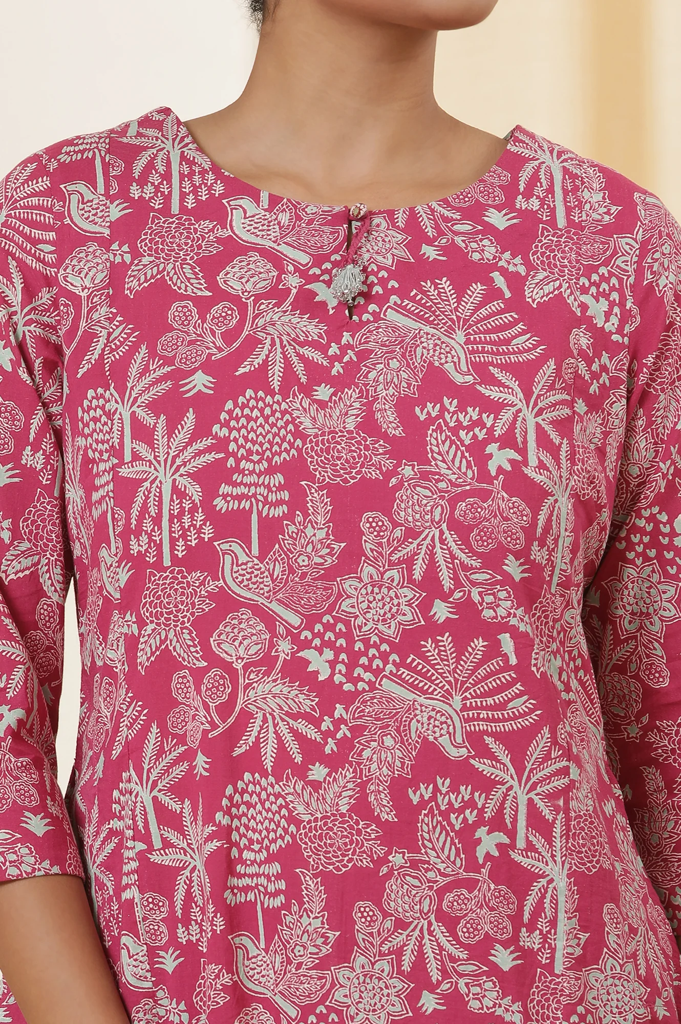 Pink Handblock Printed Cotton Kurta And Pants Co-Ord Set - Image 6
