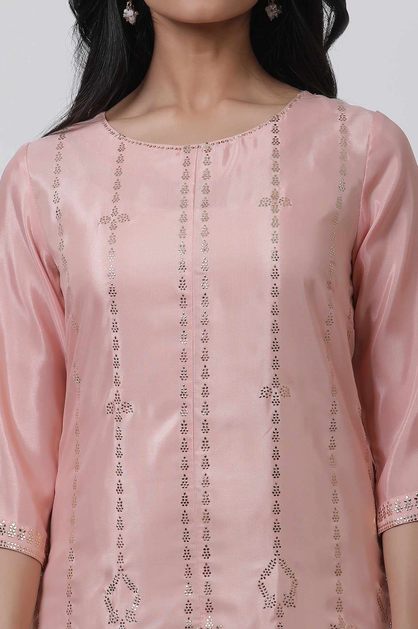 Pink Mukaish Kurta And Mesh Skirt Set - Image 6