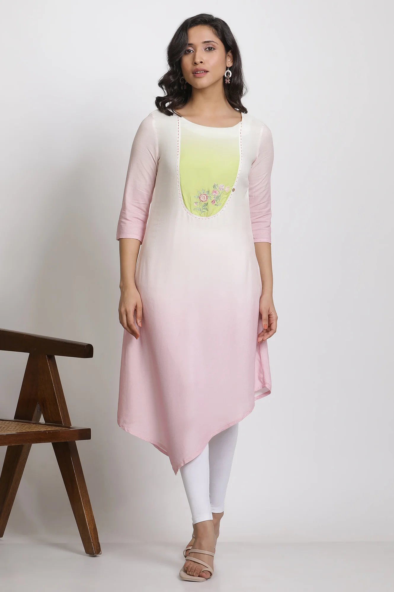 Pink Ombre Embroidered Kurta And Tights Set - Image 2