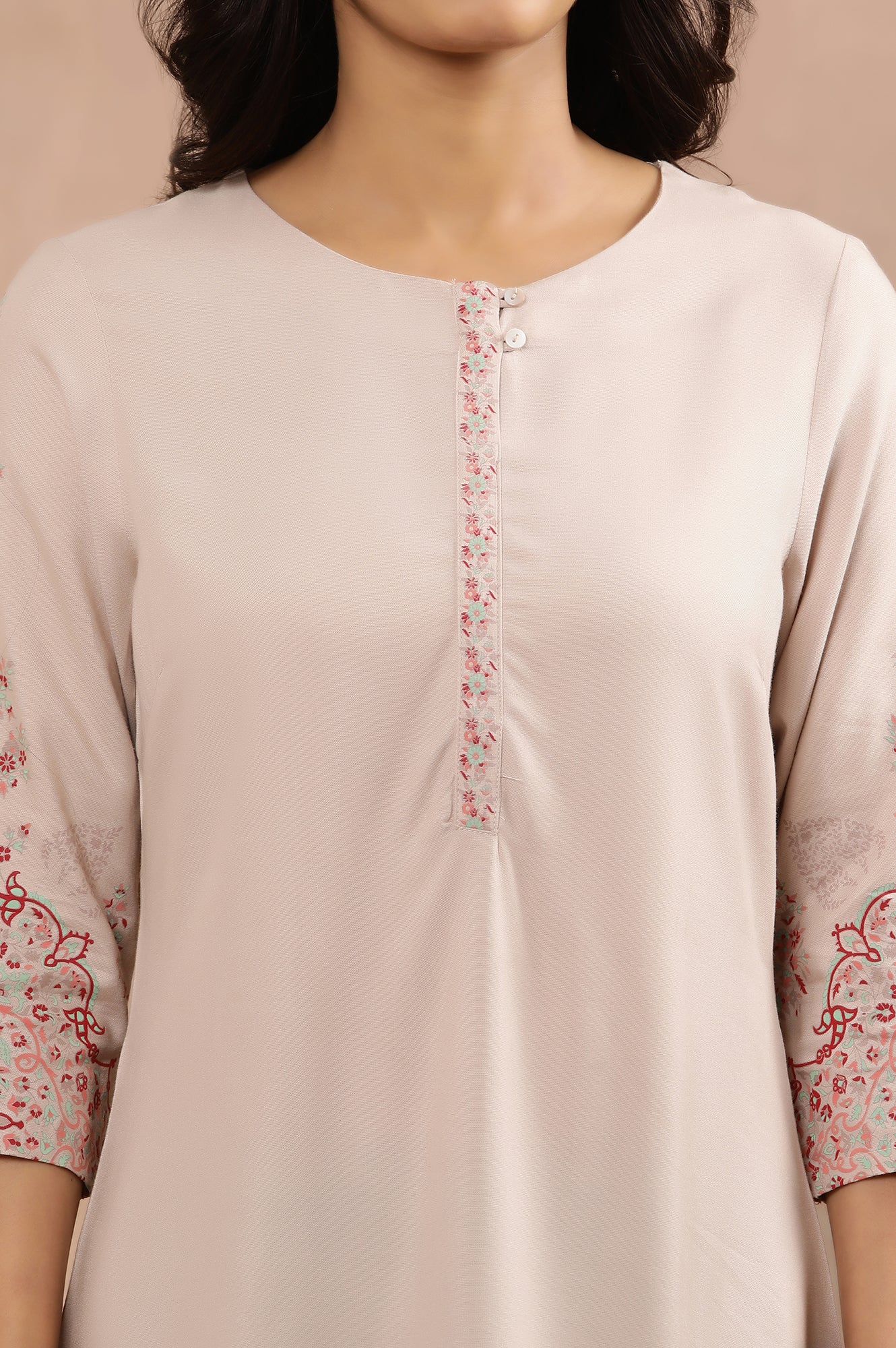 Pink Printed Straight Kurta And Tigths Set - Image 6