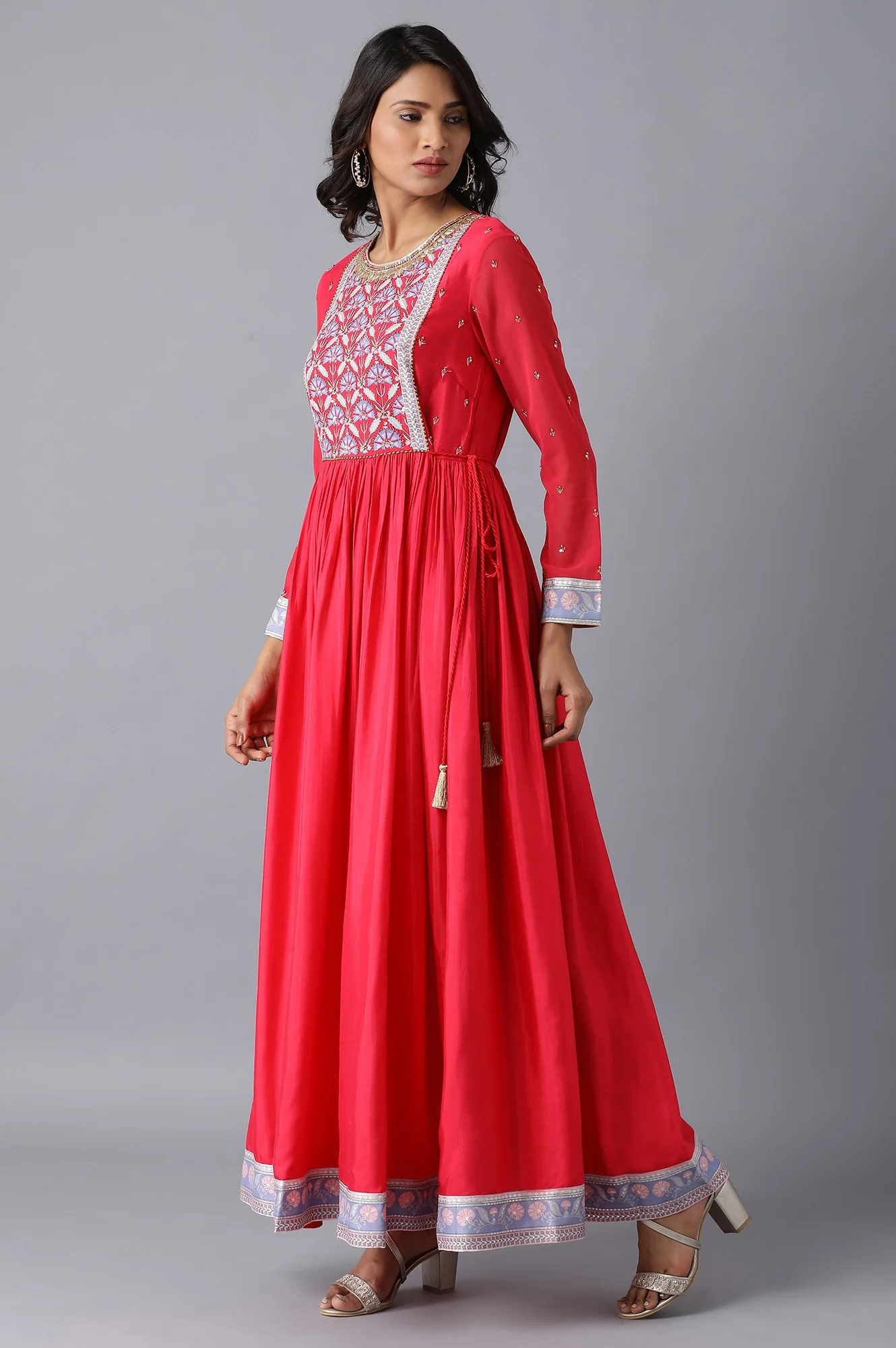 Pink Round Neck Gathered Dress - Image 3